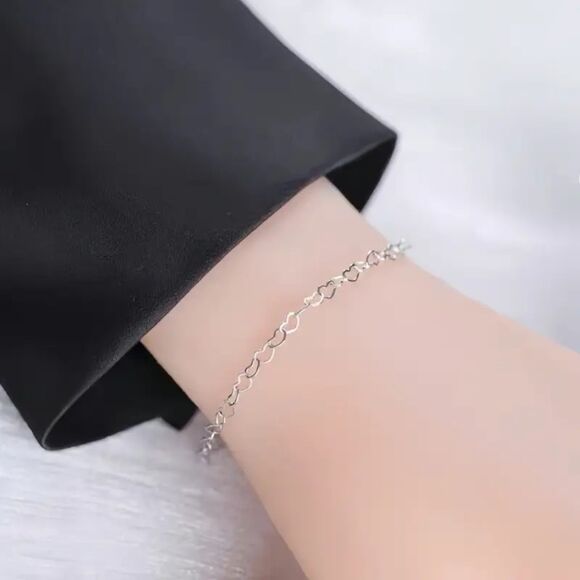 Stainless Steel Hollow Heart Link Chain Bracelet Adjustable Fashion Dainty New - Picture 5 of 6